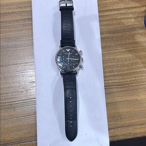 Emporio Armani Black Leather Strap Watch